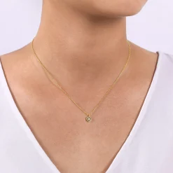 Best Gabriel & Co. 14K Yellow-White Gold Round Diamond Pendant Necklace with Hexagonal Frame