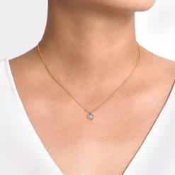 Best Gabriel & Co. 14K Yellow-White Gold Round Pave Diamond Cluster Pendant Necklace with Bezel Frame