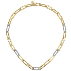 Online Gabriel & Co. 14K Yellow-White Paper Clip Chain Necklace with Diamond Stations