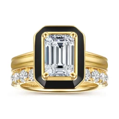 Discount Gabriel & Co. Lara - 14K Yellow Gold Bezel Prong Black Enamel Emerald Cut Solitaire Diamond Engagement Ring