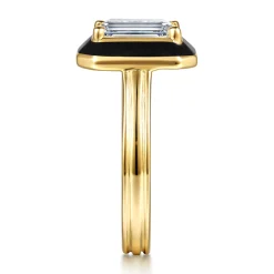 Discount Gabriel & Co. Lara - 14K Yellow Gold Bezel Prong Black Enamel Emerald Cut Solitaire Diamond Engagement Ring
