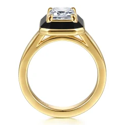Discount Gabriel & Co. Lara - 14K Yellow Gold Bezel Prong Black Enamel Emerald Cut Solitaire Diamond Engagement Ring