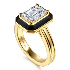 Discount Gabriel & Co. Lara - 14K Yellow Gold Bezel Prong Black Enamel Emerald Cut Solitaire Diamond Engagement Ring