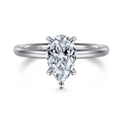 Best Gabriel & Co. Lark - 14K White Gold Pear Shape Solitaire Engagement Ring