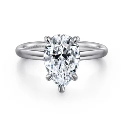 New Gabriel & Co. Lark - 14K White Gold Pear Shape Solitaire Engagement Ring