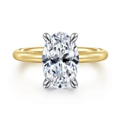 New Gabriel & Co. Lark - 14K White Yellow Gold Oval Solitaire Engagement Ring