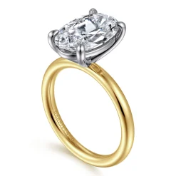 New Gabriel & Co. Lark - 14K White-Yellow Gold Oval Solitaire Diamond Engagement Ring