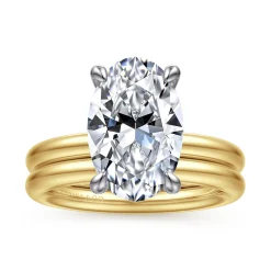 New Gabriel & Co. Lark - 14K White-Yellow Gold Oval Solitaire Diamond Engagement Ring