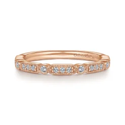 Outlet Gabriel & Co. Latvia - 14K Rose Gold Diamond Station Stackable Anniversary Band with Milgrain - 0.18 ct