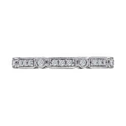 Gabriel & Co. Latvia - 14K White Gold Diamond Station Stackable Anniversary Band with Milgrain - 0.18 ct