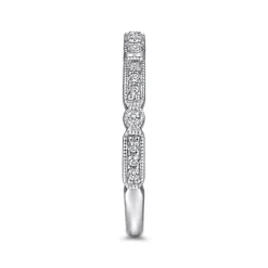 Gabriel & Co. Latvia - 14K White Gold Diamond Station Stackable Anniversary Band with Milgrain - 0.18 ct