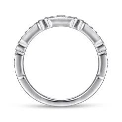 Gabriel & Co. Latvia - 14K White Gold Diamond Station Stackable Anniversary Band with Milgrain - 0.18 ct