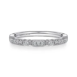 Gabriel & Co. Latvia - 14K White Gold Diamond Station Stackable Anniversary Band with Milgrain - 0.18 ct