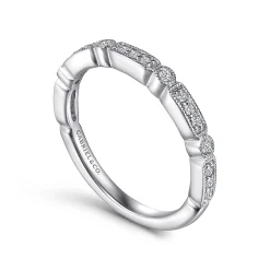 Gabriel & Co. Latvia - 14K White Gold Diamond Station Stackable Anniversary Band with Milgrain - 0.18 ct