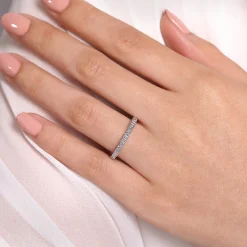 Gabriel & Co. Latvia - 14K White Gold Diamond Station Stackable Anniversary Band with Milgrain - 0.18 ct