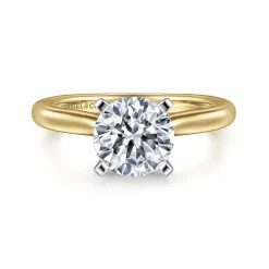 New Gabriel & Co. Lauren - 14K White-Yellow Gold Round Diamond Engagement Ring