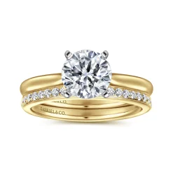 New Gabriel & Co. Lauren - 14K White-Yellow Gold Round Solitaire Diamond Engagement Ring