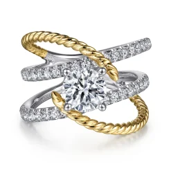 Outlet Gabriel & Co. Lavish - 14K White-Yellow Gold Free Form Round Diamond Engagement Ring