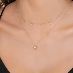 New Gabriel & Co. Layered Necklace Droplet 14K Yellow Gold Diamond 0.05ct