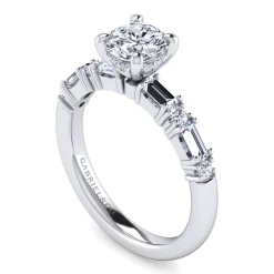 Sale Gabriel & Co. Leanna - 14K White Gold Baguette and Round Diamond Engagement Ring