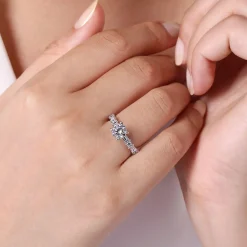 Hot Gabriel & Co. Leanna - 14K White Gold Baguette and Round Diamond Engagement Ring