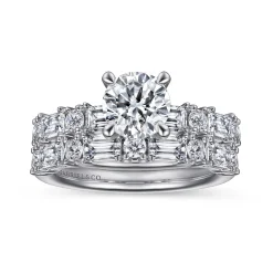 Hot Gabriel & Co. Leanna - 14K White Gold Baguette and Round Diamond Engagement Ring