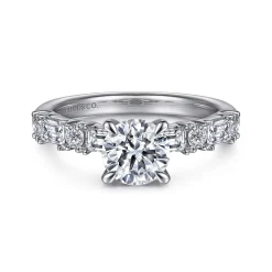 Hot Gabriel & Co. Leanna - 14K White Gold Baguette and Round Diamond Engagement Ring