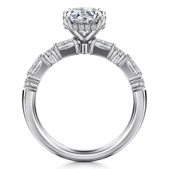 Discount Gabriel & Co. Leanna - 14K White Gold Baguette and Round Diamond Engagement Ring