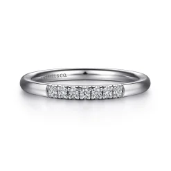 New Gabriel & Co. Lecce - 14K White Gold 7 Stone French Pave Set Diamond Wedding Band - 0.1 ct