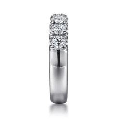 New Gabriel & Co. Lecce - 14K White Gold 7 Stone French Pave Set Diamond Wedding Band - 1.5 ct