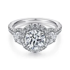 Hot Gabriel & Co. Leda - 14K White Gold Round Three Stone Halo Diamond Engagement Ring