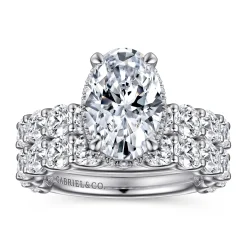 Clearance Gabriel & Co. Leeda - 14K White Gold Oval Hidden Halo Diamond Engagement Ring