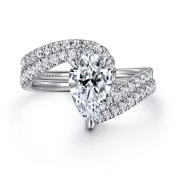 Discount Gabriel & Co. Leina - 14K White Gold Bypass Pear Shape Hidden Halo Diamond Engagement Ring