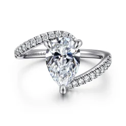 Discount Gabriel & Co. Leina - 14K White Gold Bypass Pear Shape Hidden Halo Diamond Engagement Ring