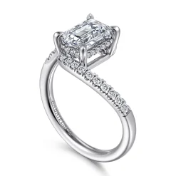 Clearance Gabriel & Co. Leina - 14K White Gold Emerald Cut Hidden Halo Diamond Engagement Ring