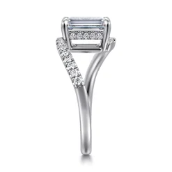 Clearance Gabriel & Co. Leina - 14K White Gold Emerald Cut Hidden Halo Diamond Engagement Ring
