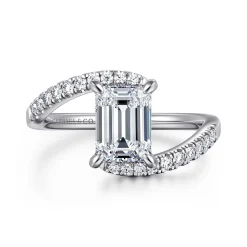 Clearance Gabriel & Co. Leina - 14K White Gold Emerald Cut Hidden Halo Diamond Engagement Ring