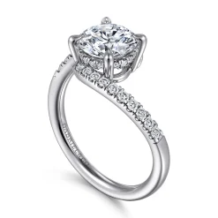 New Gabriel & Co. Leina - 14K White Gold Round Hidden Halo Diamond Engagement Ring