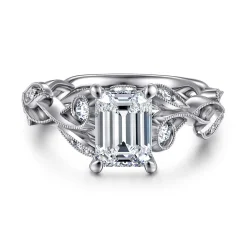 Gabriel & Co. Lena - 14K White Gold Floral Emerald Cut Diamond Engagement Ring
