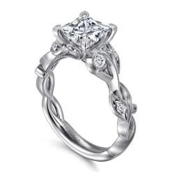 Gabriel & Co. Lena - 14K White Gold Floral Princess Cut Diamond Engagement Ring