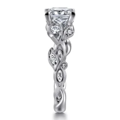 Gabriel & Co. Lena - 14K White Gold Floral Princess Cut Diamond Engagement Ring