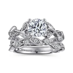 Discount Gabriel & Co. Lena - 14K White Gold Floral Round Diamond Engagement Ring