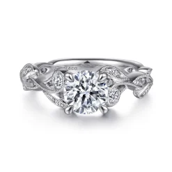 Discount Gabriel & Co. Lena - 14K White Gold Floral Round Diamond Engagement Ring