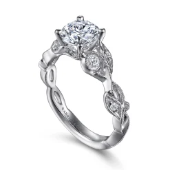 Discount Gabriel & Co. Lena - 14K White Gold Floral Round Diamond Engagement Ring