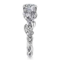New Gabriel & Co. Lena - 14K White Gold Floral Round Diamond Engagement Ring