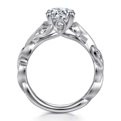 New Gabriel & Co. Lena - 14K White Gold Floral Round Diamond Engagement Ring