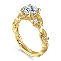 Best Gabriel & Co. Lena - 14K Yellow Gold Floral Round Diamond Engagement Ring