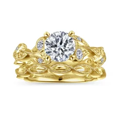 Clearance Gabriel & Co. Lena - 14K Yellow Gold Floral Round Diamond Engagement Ring