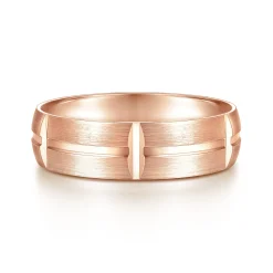 Gabriel & Co. Levi - 14K Rose Gold 6mm - Carved Station Men's Wedding Band in Satin Finish