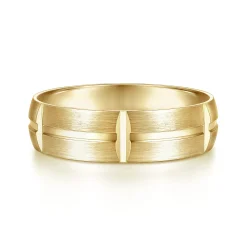 Outlet Gabriel & Co. Levi - 14K Yellow Gold 6mm - Carved Station Men's Wedding Band in Satin Finish